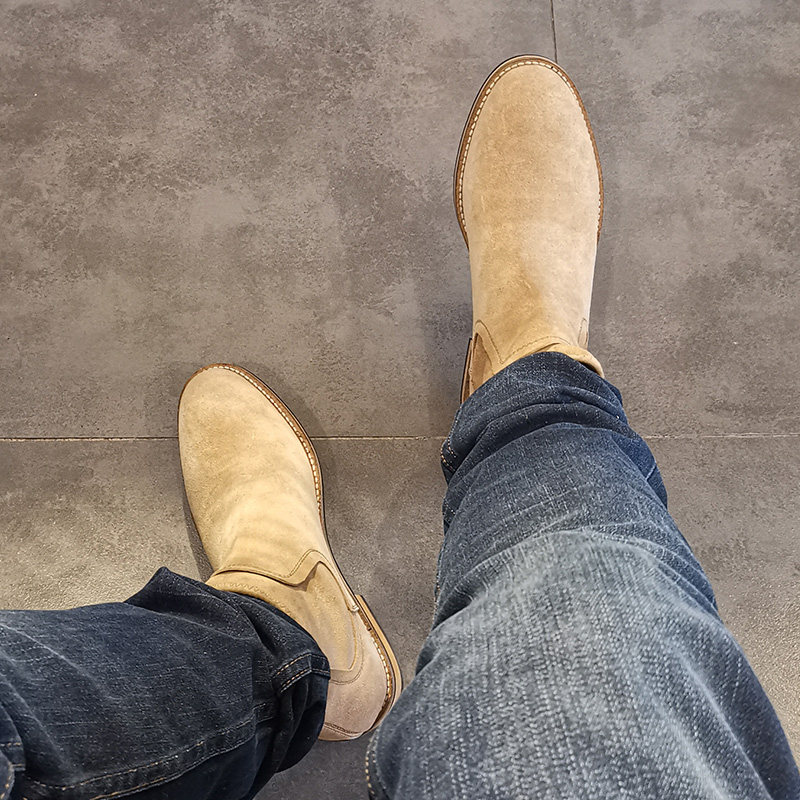 Spring and autumn new Chelsea boots men's handmade business British leather men's shoes suede short boots high-top Martin boots original - Taobao