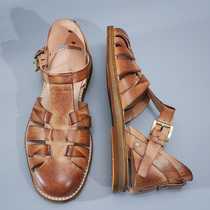 Original handmade designer French Roman sandals mens cowhide rubbing color do the old leather soft bottom toe sandals tide