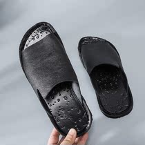Niche original design handmade full cowhide retro leather slippers mens trend outdoor wear one-and-a-half slippers womens trend