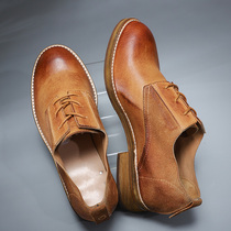 Original handmade Goodyear mens leather lace-up round head British retro old-fashioned heightened casual large-capped shoes for men
