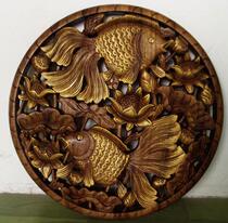 Special double fish play lotus round wood carving wall decoration New creative pendant wall decoration