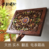 Classical Thai carved solid wood meter box Decorative painting Painted gate box Wooden block key box Southeast Asia