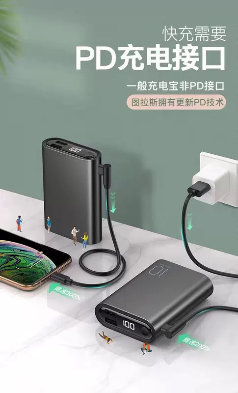 Pin sạc dự phòng Turas 10000mAh PD sạc nhanh siêu mỏng nhỏ gọn và di động, thích hợp cho Apple, Xiaomi, Huawei - Ngân hàng điện thoại di động