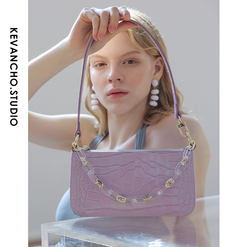 Kevancho Women's Purple Shoulder Crossbody Underarm Bag French Niche Design Women's Bag Baguette Bag 2026