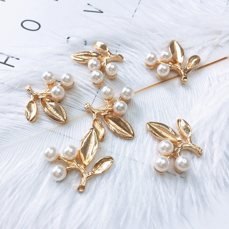 Alloy Pearls Small Leaves Decorations Plated Gold Ornaments DIY Hair Accessories Mobile Phone Bag MATERIAL CLOTHING ACCESSORIES