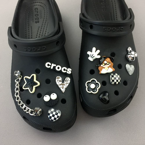 Crocs, неоновая черная серебряная пряжка для обуви, туфли, аксессуар, съемное украшение, широкая цветовая палитра