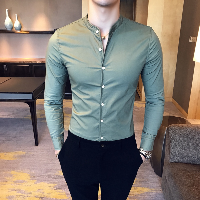 Spring Dress Yuppie Gentleman Business Casual Shirt Han Version Men Sashimi Manicure Long Sleeve Shirt Pure Color Inch Clothing