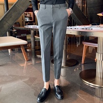 Autumn clothing British high-end fabric waist embroidery casual trousers mens slim body long pants solid color