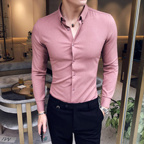 Autumn new British high quality 5-color shirt mens long sleeve inch shirt Korean slim mens solid color shirt shirt