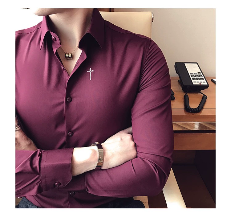 Mùa xuân mới kinh doanh áo sơ mi 5 màu Hàn Quốc Áo nịt ngực dài tay chéo dành cho nam giới - Áo