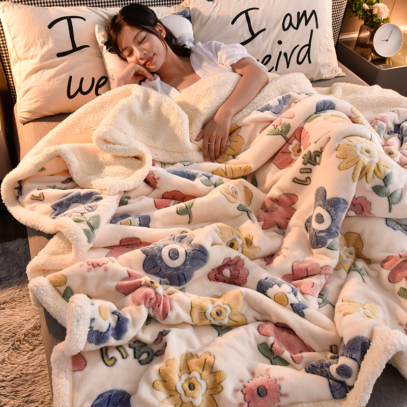 Double blanket quilt autumn and winter thick lamb down nap blanket coral fleece warm flannel blanket bedding mattress