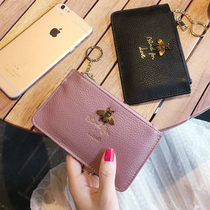 Bee ultra-thin soft first layer cowhide short zipper wallet 2019 leather womens wallet Coin coin wallet