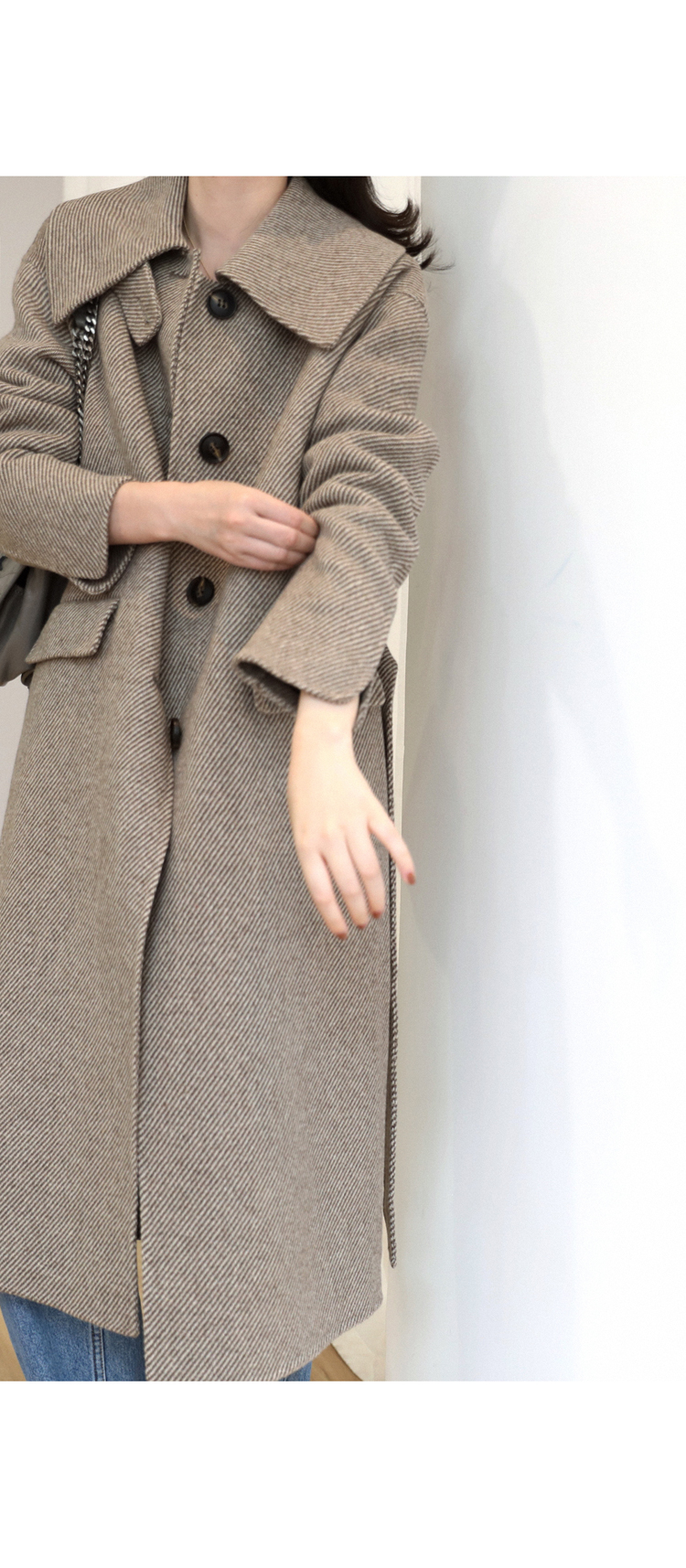 PKH.HK đặc biệt đầu đông sản phẩm mới sành điệu nhẹ nhàng và phong cách quen thuộc Twill len hai mặt hai lớp áo dài ve áo áo phao nữ 2021