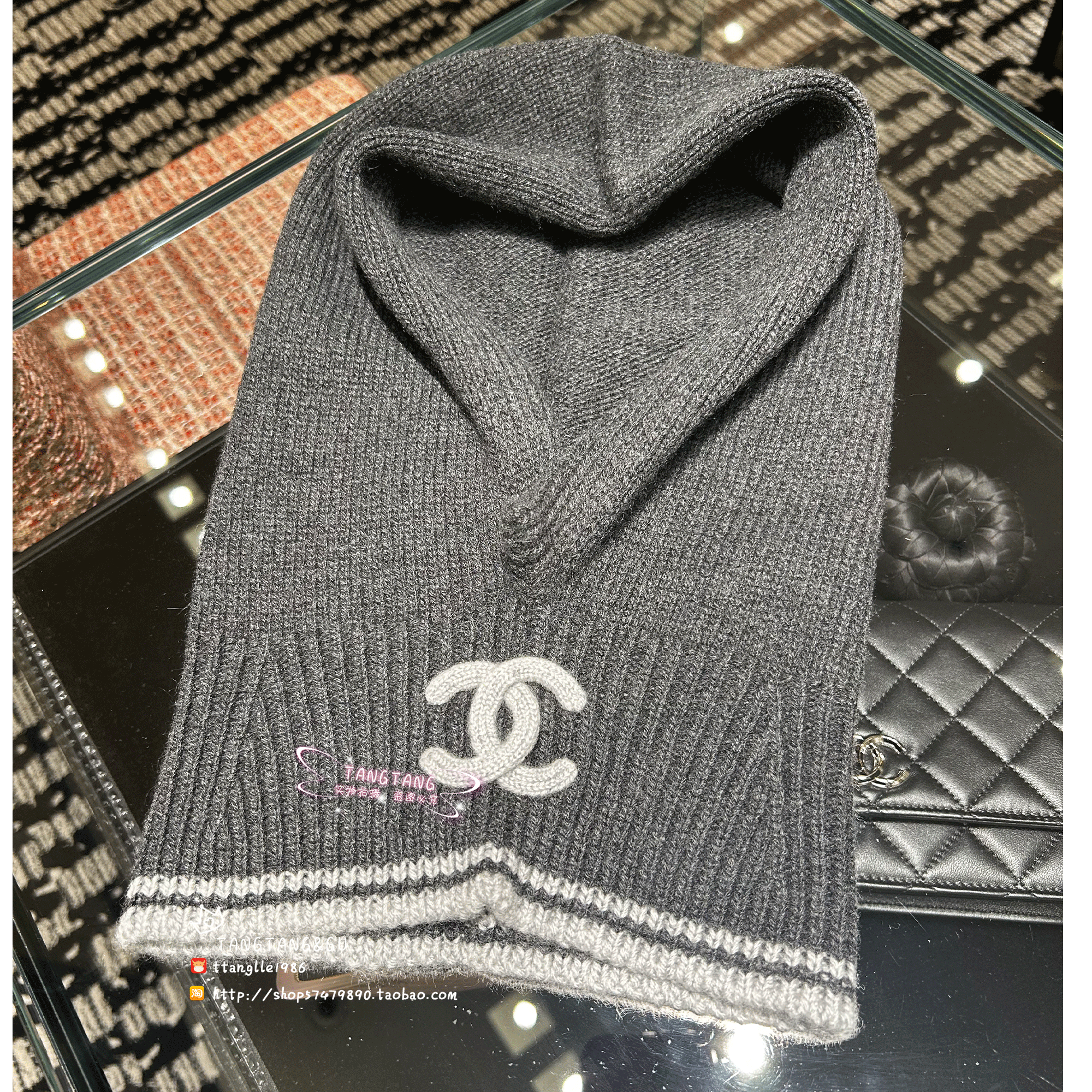 现货25B Chanel香奈儿爆款灰色羊绒针织cc冷帽兜兜帽巴拉克拉法帽评价