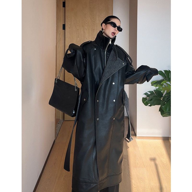 CIZZLEMORE   urban Modern Double collar  skin Spell And Cotton liner Leather windbreaker + Old money Vest