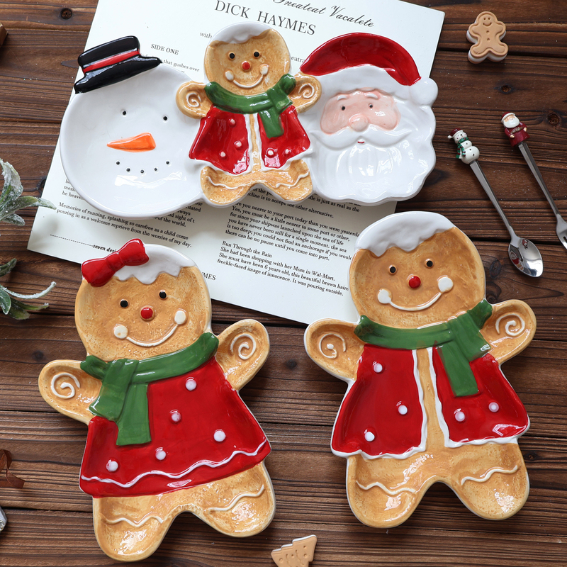 Swanlace Gingerbread Man Ceramic Christmas Decorative Plate Santa Claus Snowman Divided Plate Holiday Gift Ornament Swanlace Gingerbread Man Ceramic Christmas Decorative Plate Santa Claus Snowman Divided Plate Holiday Gift Ornament