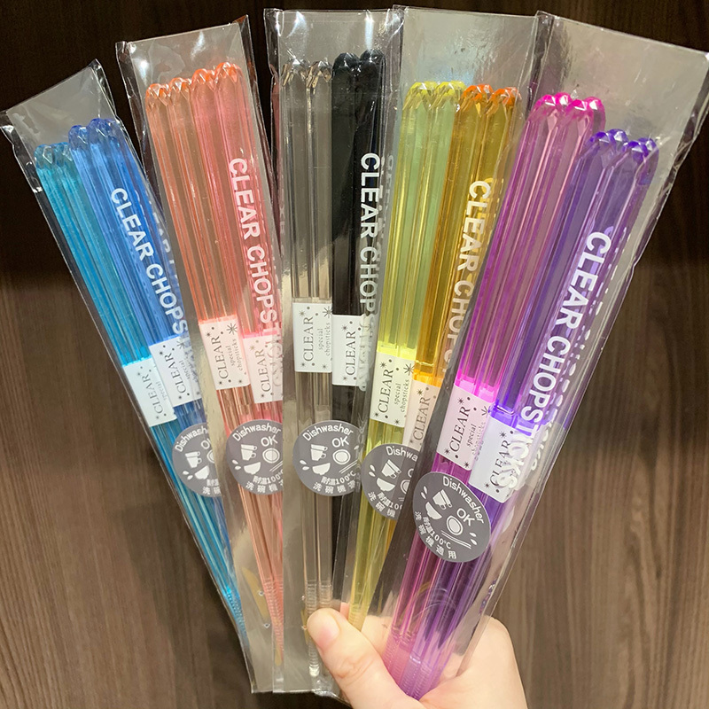 Rainbow Series, Same Style as Chongchong, Export Transparent Crystal Chopsticks, Dishwasher Safe, Pointed Non-Slip Chopsticks