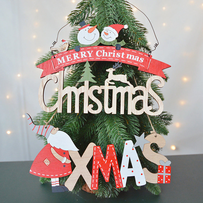 SwanLace wood solid hollowed-out Christmas old man snowman Alphabet Christmas Tree Decoration Listing