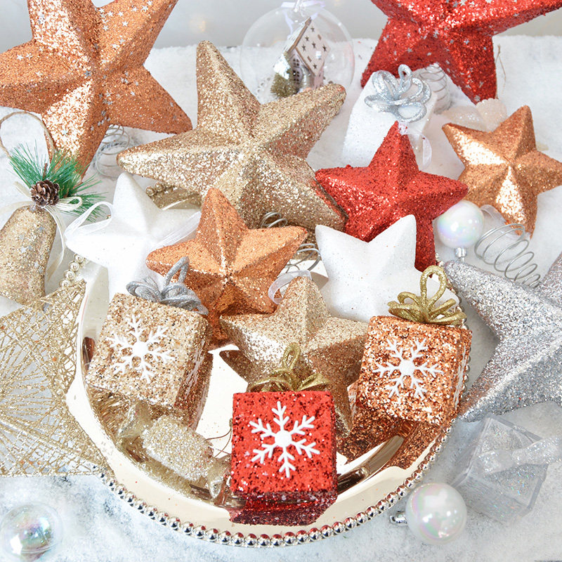 SwanLace Shiny Big Sequins Gold Red Pentagram Star Christmas Tree Pendant Snowflake Gift Ornament
