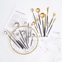 SwanLace good matt black handle 304 stainless steel Gold Silver brushed Western food spoon Knife and Fork