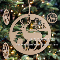 Laser round Fawn Wood carving cutting lettering Christmas deer Christmas tree wooden listing DIY handwritten 50 pieces