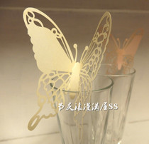Wine glasses seat card birthday party paper card hollow butterfly Card Wedding name plate decoration 50