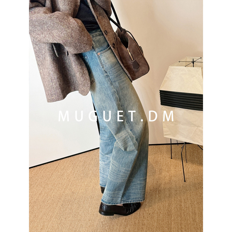 [Tang Youyou] Orta Blue Label Turkish Imported 100% Cotton Jeans for Women, Autumn Vintage Washed Straight-Leg Pants