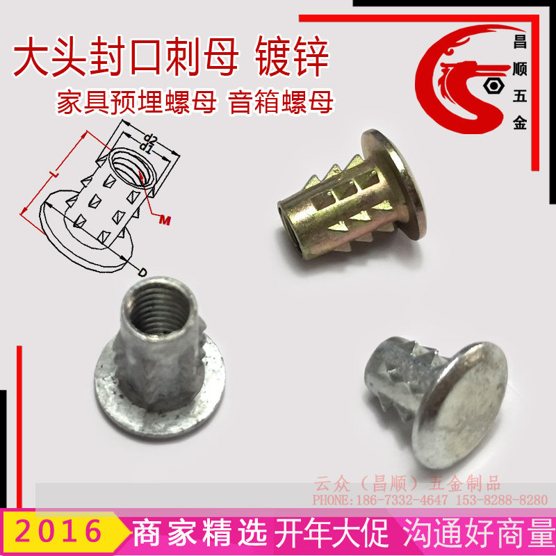 Internal and external teeth nut zinc alloy stab mother blind hole internal and external tooth seal tip nut home innate screw cap M6