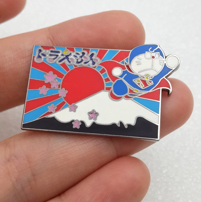 Japanese Media Newspaper Badge Robot Cat Superman Medal Mount Fuji Cherry Blossom PIN Red Blue 2205