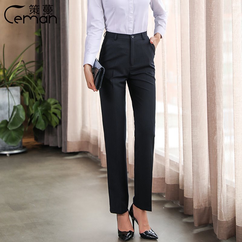 Professional quần làm việc Straight mùa xuân và mùa thu quần nữ đang mặc cao eo Loose quần Suit quần nữ ẩn quần xanh