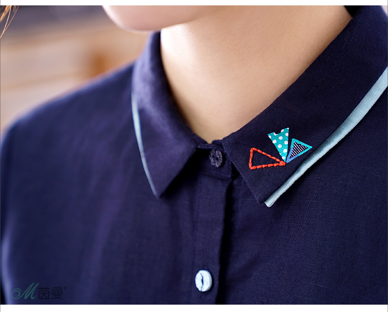 范玮琪代言 茵曼 新款秋装 文艺范绣花棉麻衬衫 优惠券折后￥89包邮(149-60) 4色可选