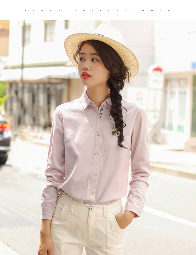 Inman mùa xuân và mùa thu mới văn học fan thêu ren ngưỡng cửa áo sơ mi nữ dài tay cotton đáy áo mẫu áo sơ mi công sở