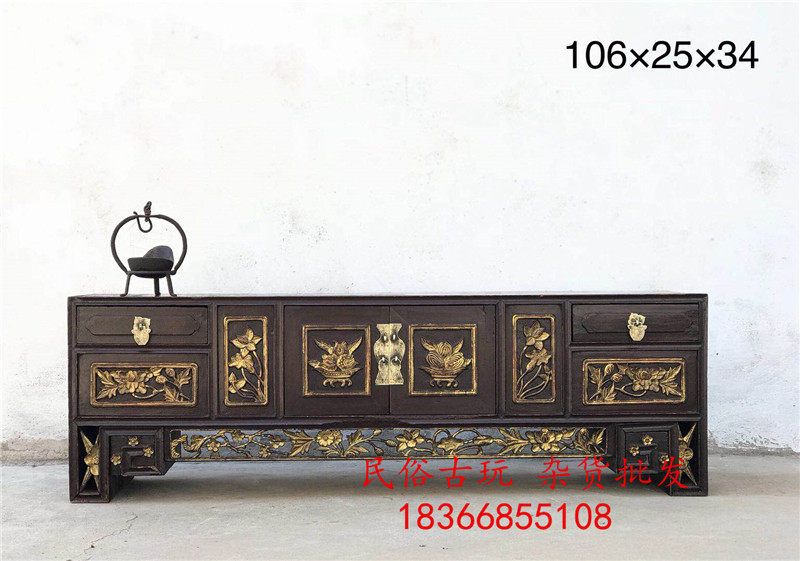 Ming Hau Countryside Solid Wood Old Furniture Innate handmade Carved Gold case Several clumps of tea Hotel Retro decoration Hot sale