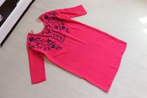 Original embroidered 7-point sleeve dress navy blue red with size