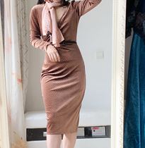 Original corrugated Velvet S curve slim dress with size size