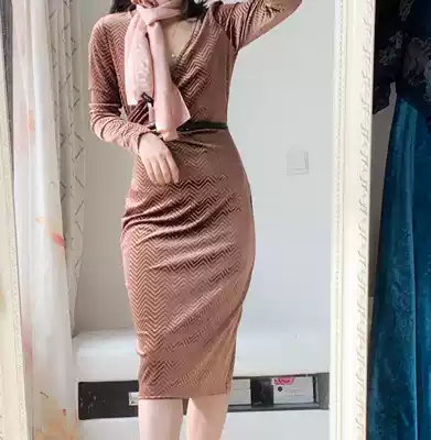 Original corrugated Velvet S curve slim dress with size size