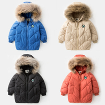 Boy winter long cotton cotton suit 2021 new children plus velvet hooded warm coat baby thick winter tide