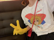 Who is not yet a meme girl?Opening year small crowdsourced limited round collar fall shoulder outline Loose Retro 100 lap T-shirt woman