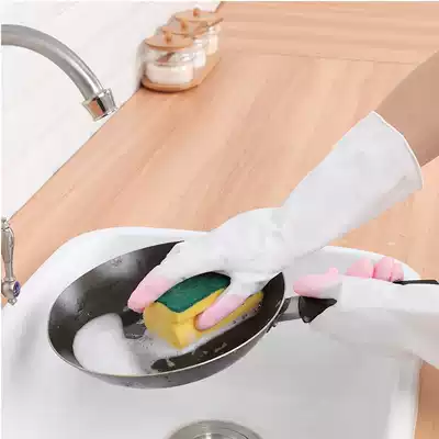 Cleaning housework thin waterproof glue leather gloves home kitchen laundry washing dishes gloves (a pair of loaded) one size