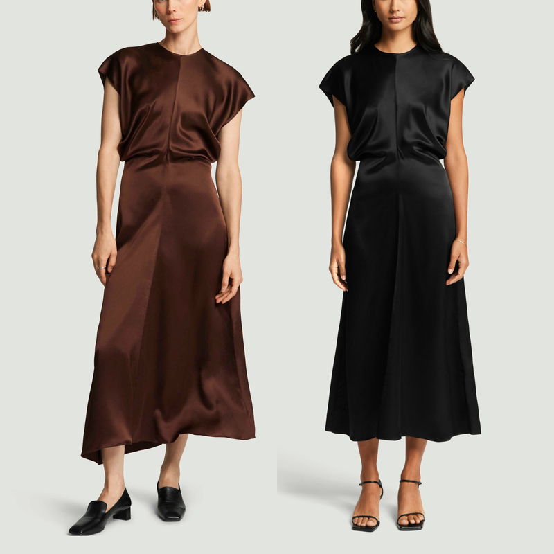 New York 26Ss Silk Satin Dress, Flowing Long Dress