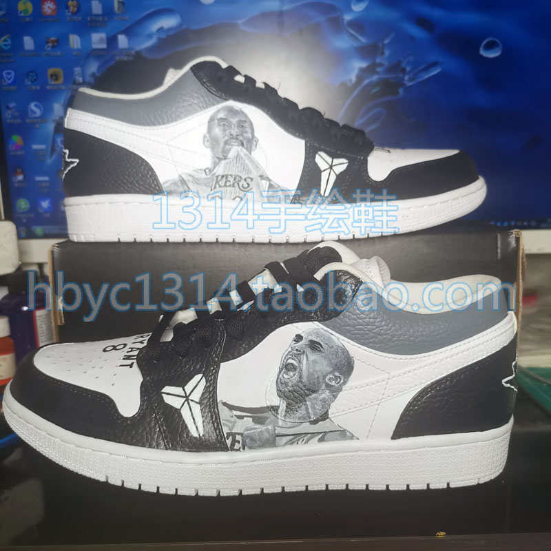 Hand Painted Shoes aj1 Low Gang Black & White Cosby Custom DIY Four Sides Pattern Graffiti Basketball Star Personality Gift-giving