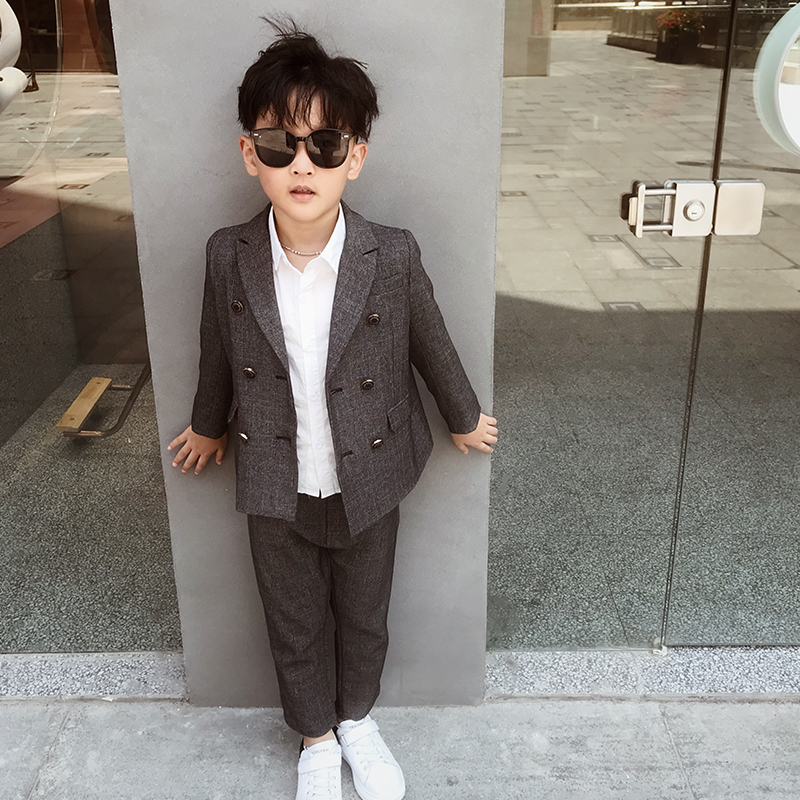 Boy's suit Yankee dress outfit Children's casual suit for children's casual suit, English flower child Han Edition Big Middle Child