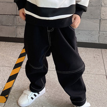 Childrens Haren pants Korean casual big pp trousers plus velvet warm bloomers 20 autumn and winter color line imitation denim tide