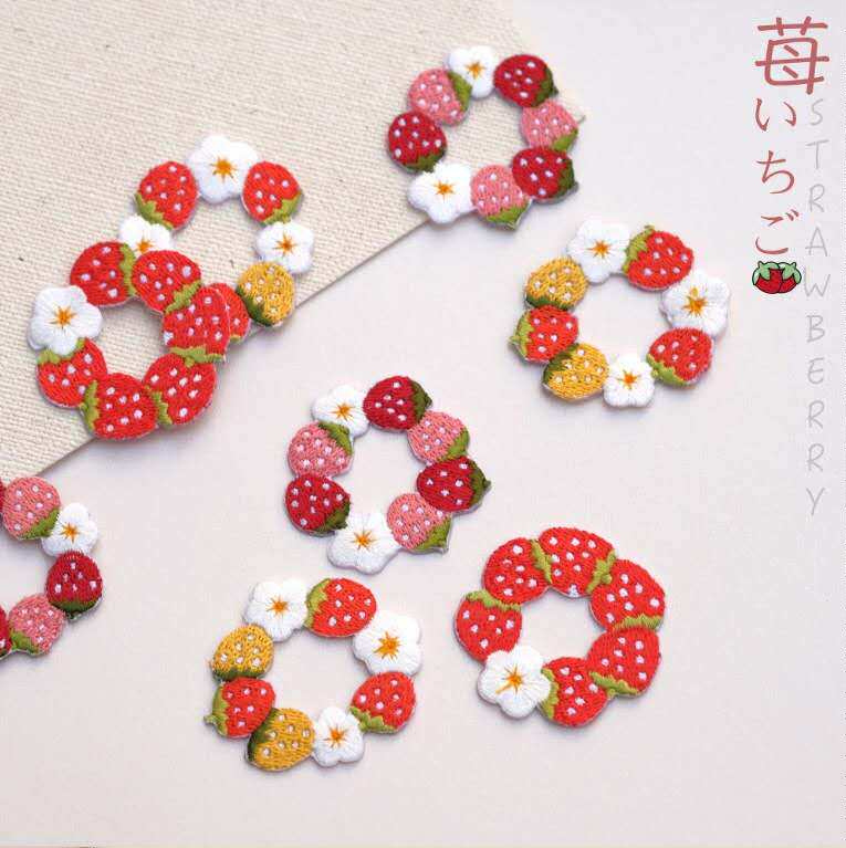Sweetheart Strawberry Donut Embroidered Cloth Patch Clothing Patch Down Clothing Patch Strawberry Blossom Ring Brooch Embroidered Sheet