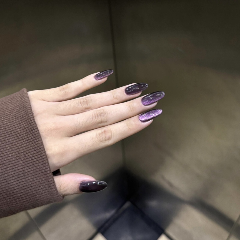 【Drunk Rouge】Handmade Versatile Cat-Eye Purple Wearable Nail Art Elegant Oval Nail Stickers Press-On Nails 【Drunk Rouge】Handmade Versatile Cat-Eye Purple Wearable Nail Art Elegant Oval Nail Stickers Press-On Nails