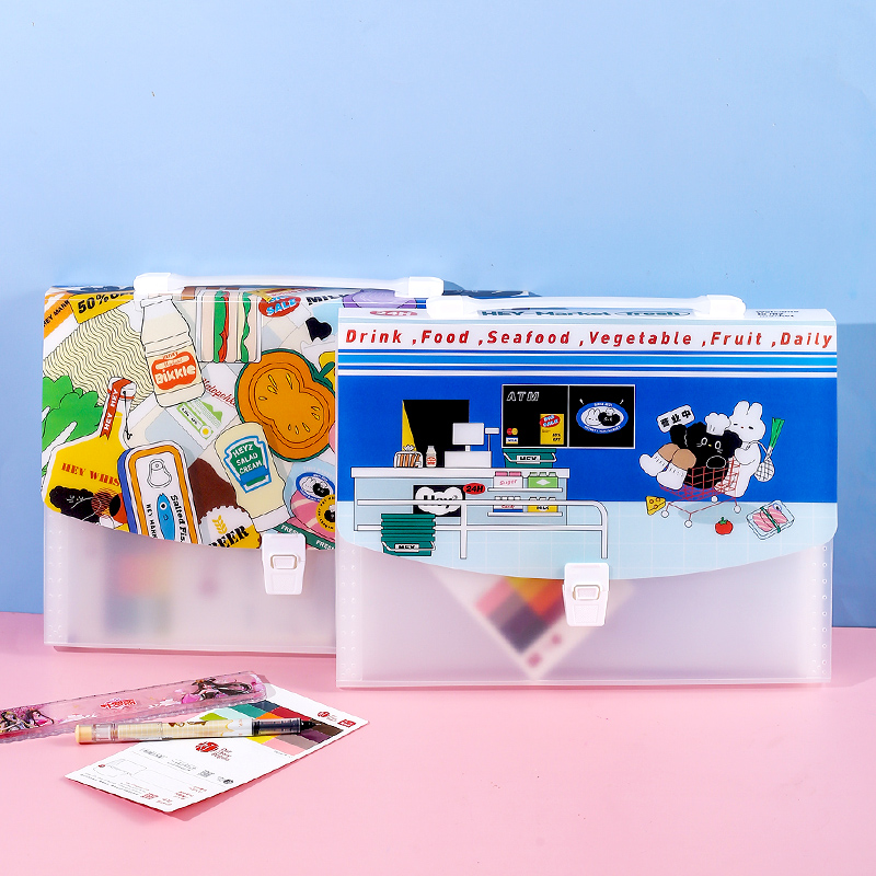 Cartoon Cute Hand Multi clamping bag Girl Hearts Large capacity 13 Multi-level folder small frescoed student paper clip