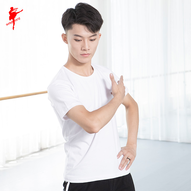 Red Dancing Shoes 30292 Men's cotton short sleeve blouses T-shirt Dance suit elastic ballet body base training merit