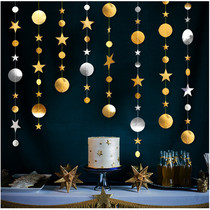 Childrens Festival Shop Mall Kindergarten Birthday Lage Flag Party Decoration Room Arrangement Gold And Silver Stars Pendant Color Decorations