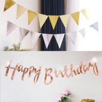 Baby children adult Happy Birthday pull flag activity arrangement triangle wave flag hot gold silver