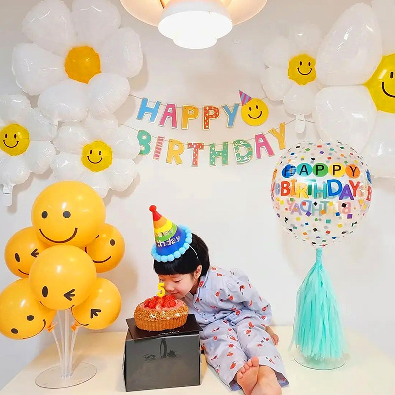 Han Style Birthday Daisy Smiling Face Pull Flag Party Balloon Party Decorative Arrangement Festive Atmosphere Props Boutique Suits